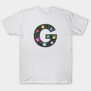 G letter  with colorful paw print T-Shirt